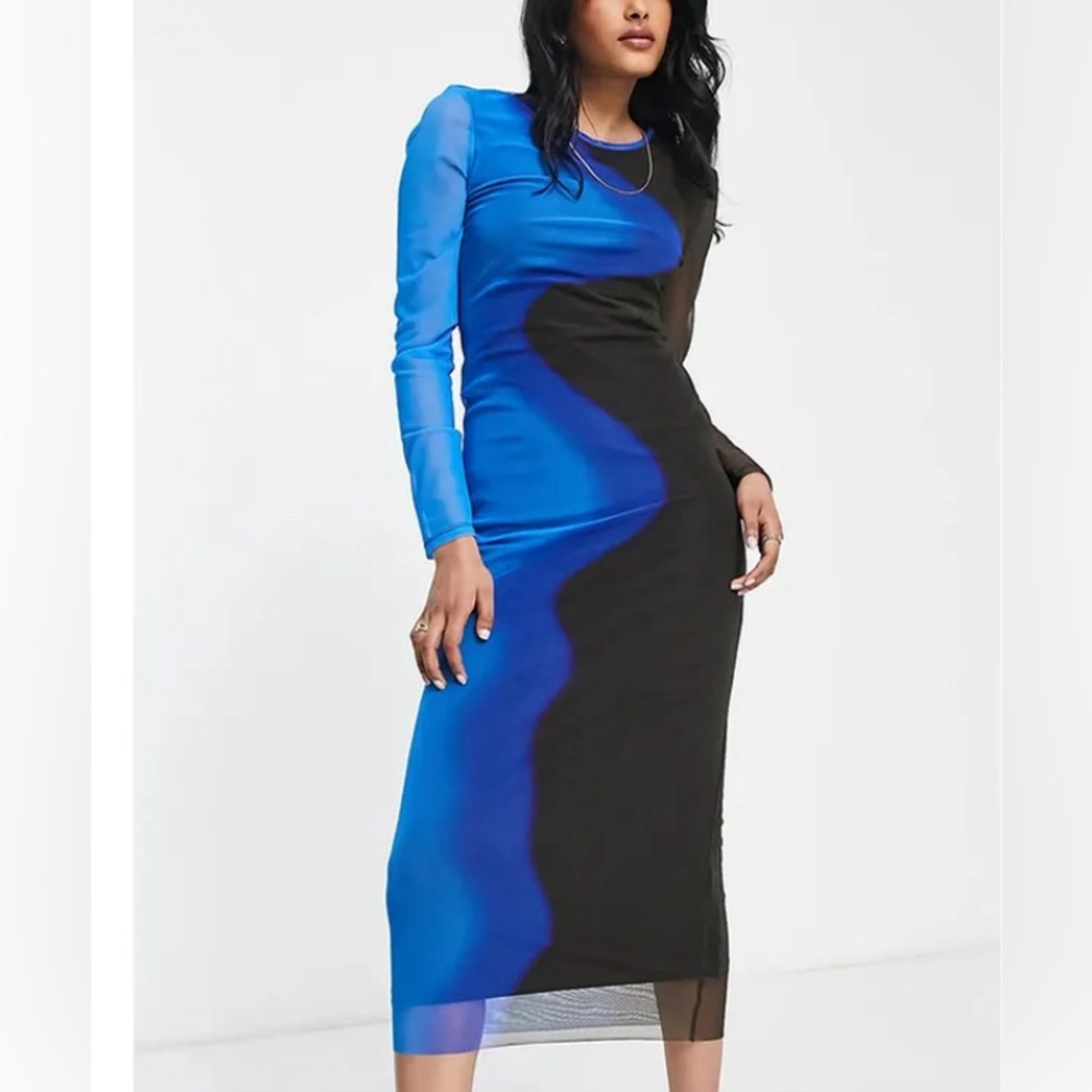 Colorblock mesh midi dress